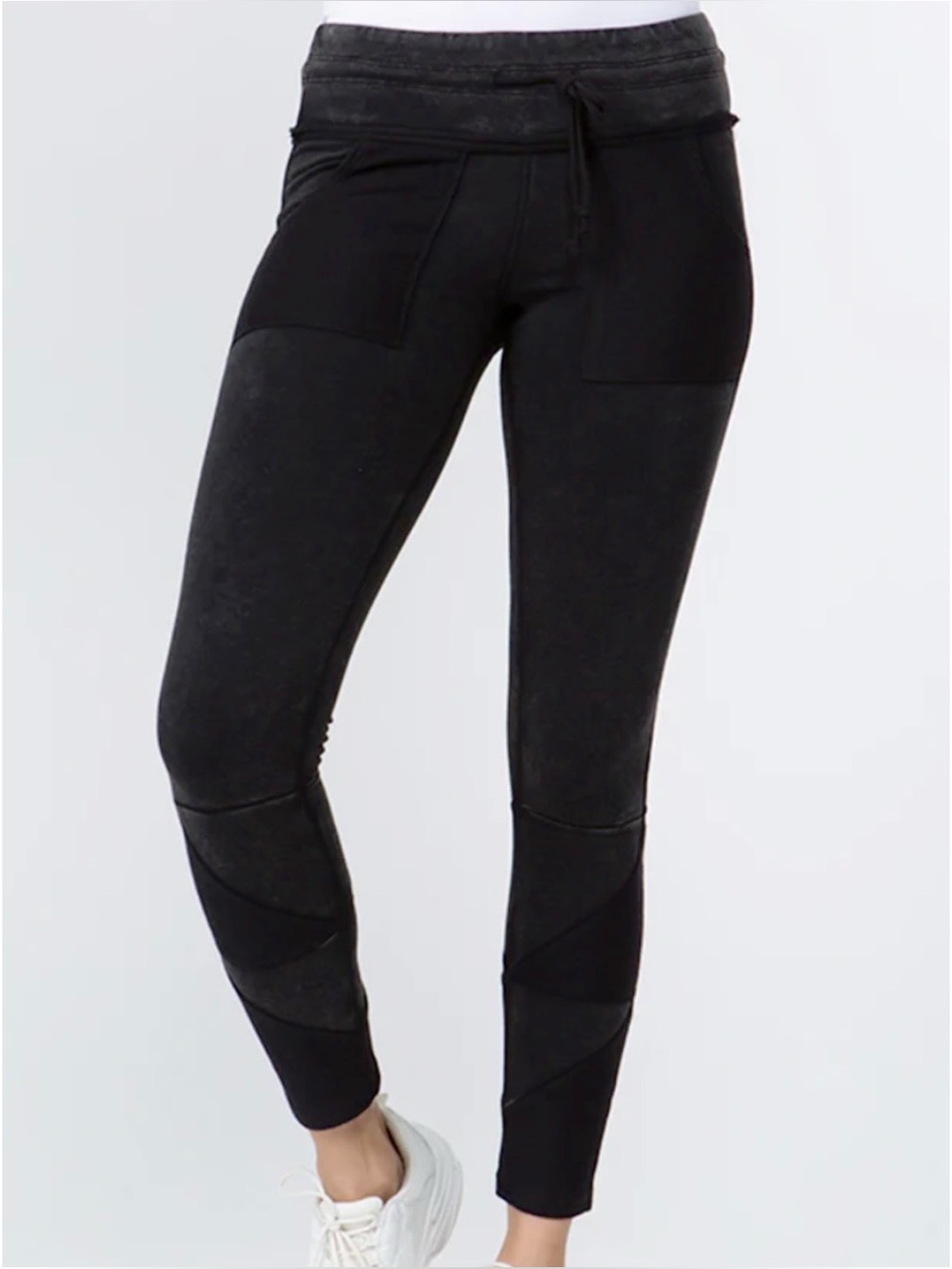 Mid Rise Acid Wash Leggings with pockets and drawstring